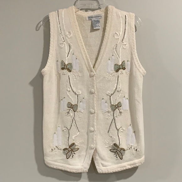 Victoria Jones - small, white holiday sweater vest - Picture 1 of 6